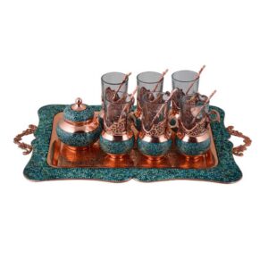 Handgemaakt Perzisch Koperen Thee- & Koffieservies – Turquoise Inleg
