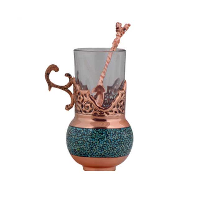 Handgemaakt Perzisch Koperen Thee- & Koffieservies – Turquoise Inleg