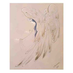 Origineel Perzisch miniatuurkunstschilderij: aquarel – engelenroepers