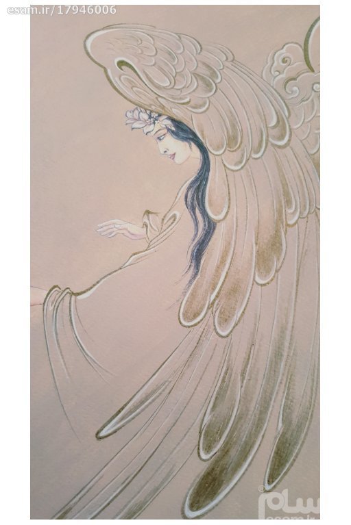 Origineel Perzisch miniatuurkunstschilderij: aquarel – engelenroepers