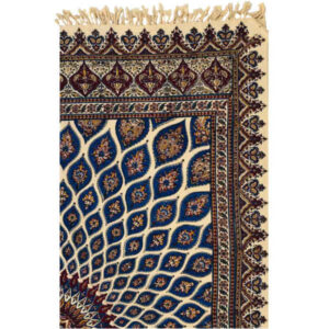Perzisch Tafelkleed Kalamkari – Handgemaakte Blokdruk Isfahan – Geometrisch Blauw