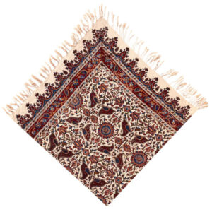 Perzisch Tafelkleed Kalamkari – Handgemaakte Blokdruk Isfahan – Bloemen Crème G359