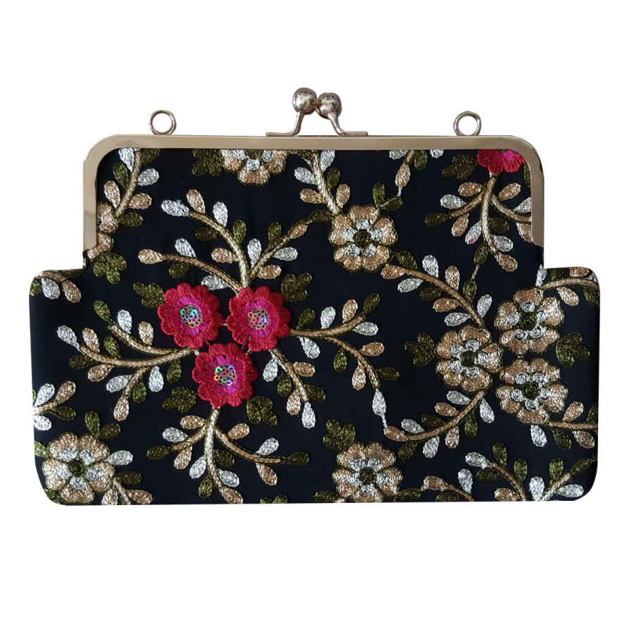 Geborduurde clutch handtas met bloemmotief – Tabasom