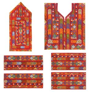 Handgemaakt Baluchi geborduurd jurkpanel – klassiek rood