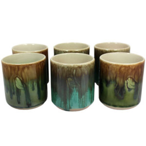 Artistieke keramische mok – set van 6 met druipglazuurpatroon, vogelmodel