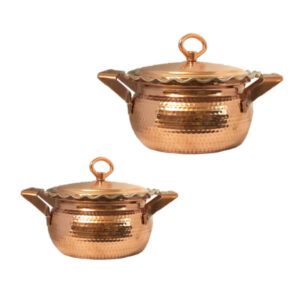 Iraanse Koperen Pannenset – Traditioneel design (2-delige set kookpannen, model D556)