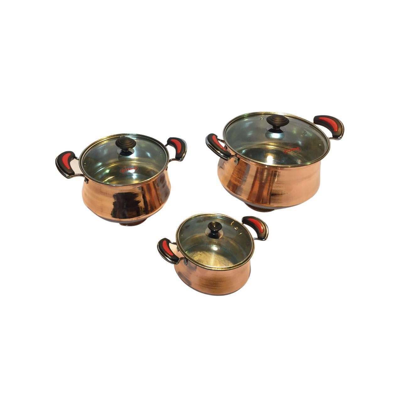 Iraanse Koperen Pannenset – Traditioneel design (3-delige set kookpannen, model F518)
