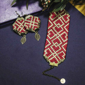 Perzische geborduurde armband & oorbellen set rood