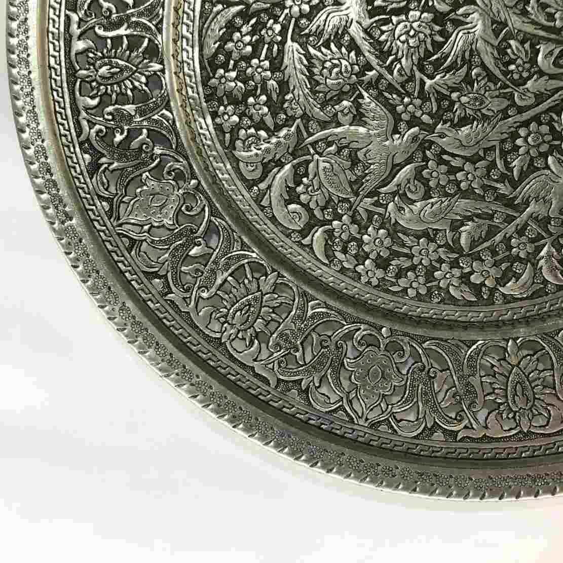 Decoratief koperen dienblad handgegraveerd met Perzisch bloemmotief