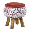 Ronde Fluwelen Voetenbank - Perzische Kalligrafie & Houten Poten – Rood