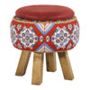 Ronde Fluwelen Voetenbank - Geometrisch Perzisch Design – Rood