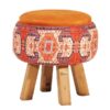 Ronde Fluwelen Voetenbank - Geometrische Perzische Kunst – Oranje