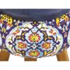 Ronde Fluwelen Voetenbank - Perzisch Bloemenmotief & Houten Poten – Blauw