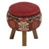Ronde Fluwelen Voetenbank - Perzische Kunst – Rood