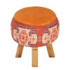 Ronde Fluwelen Voetenbank - Geometrische Perzische Kunst – Oranje