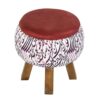 Ronde Fluwelen Voetenbank - Perzische Kalligrafie & Houten Poten – Rood
