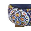 Ronde Fluwelen Voetenbank - Perzisch Bloemenmotief & Houten Poten – Blauw