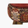 Ronde Fluwelen Voetenbank - Perzische Kunst – Rood