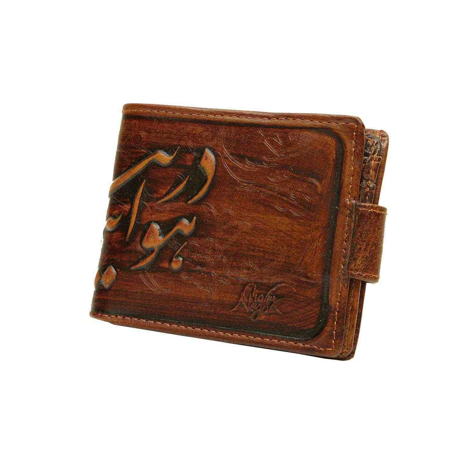 Perzische leren billfold-portemonnee voor mannen met gedicht