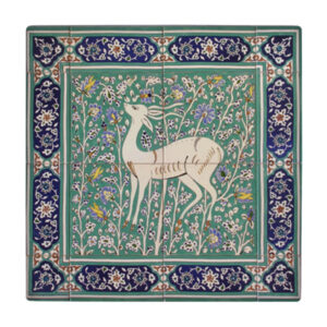 Decoratieve Perzische ingelijste keramische tegel – gazelle
