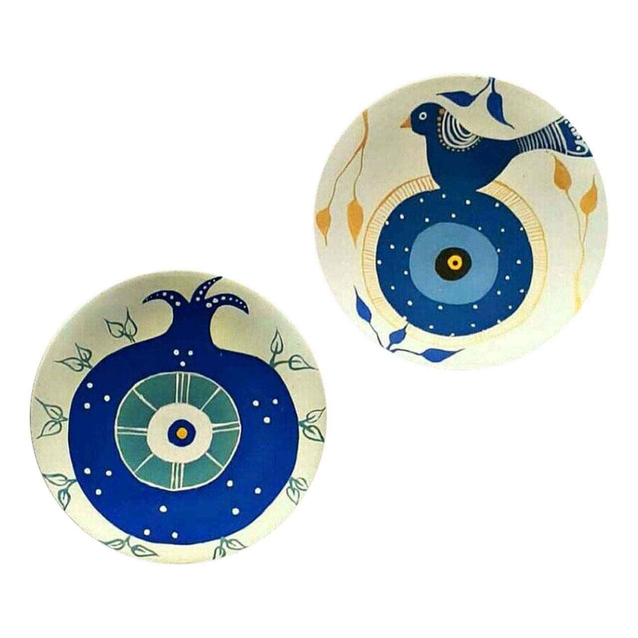 Handbeschilderd decoratief aardewerken bord – blauwe vogel