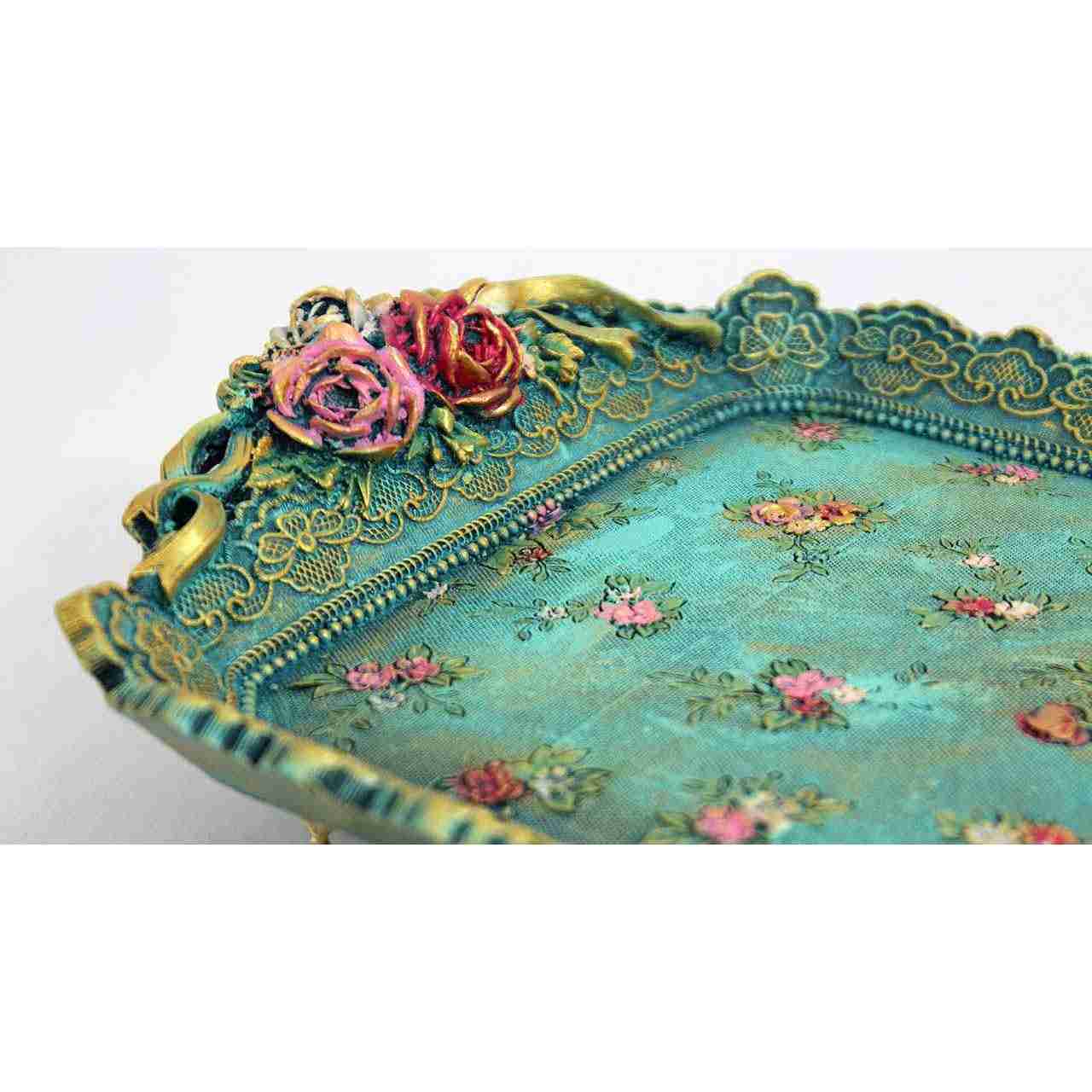 Modern kunsthars dienblad Bagh Firoozeh – Groen decoratief dienblad met bloemenpatroon