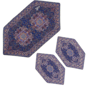 Set van 3 Luxe Termeh Tafelkleden Gohar – Navy Blauw Bloempatroon