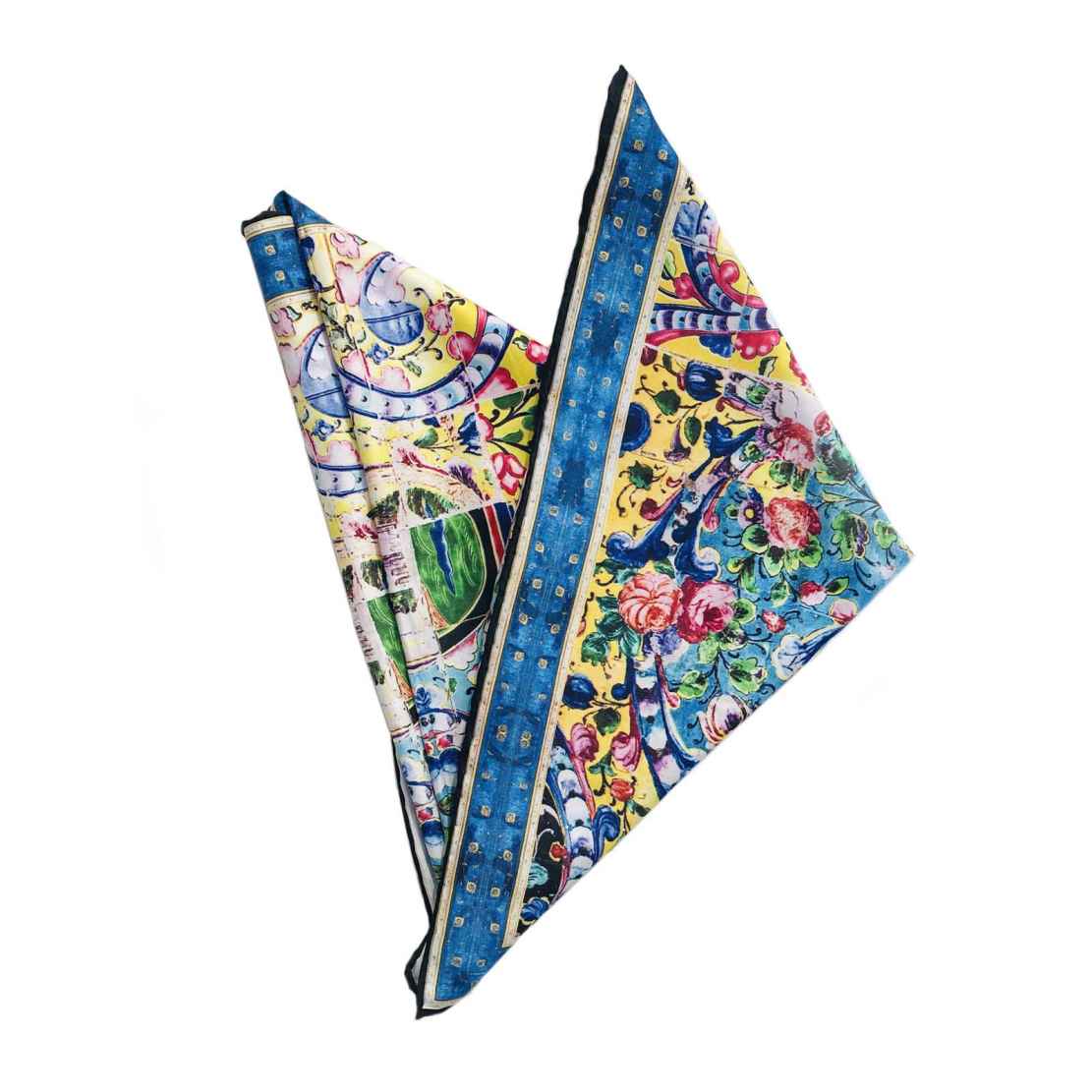 Zijden Sjaal voor Vrouwen – Blauw Bloemenontwerp