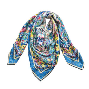 Zijden Sjaal voor Vrouwen – Blauw Bloemenontwerp