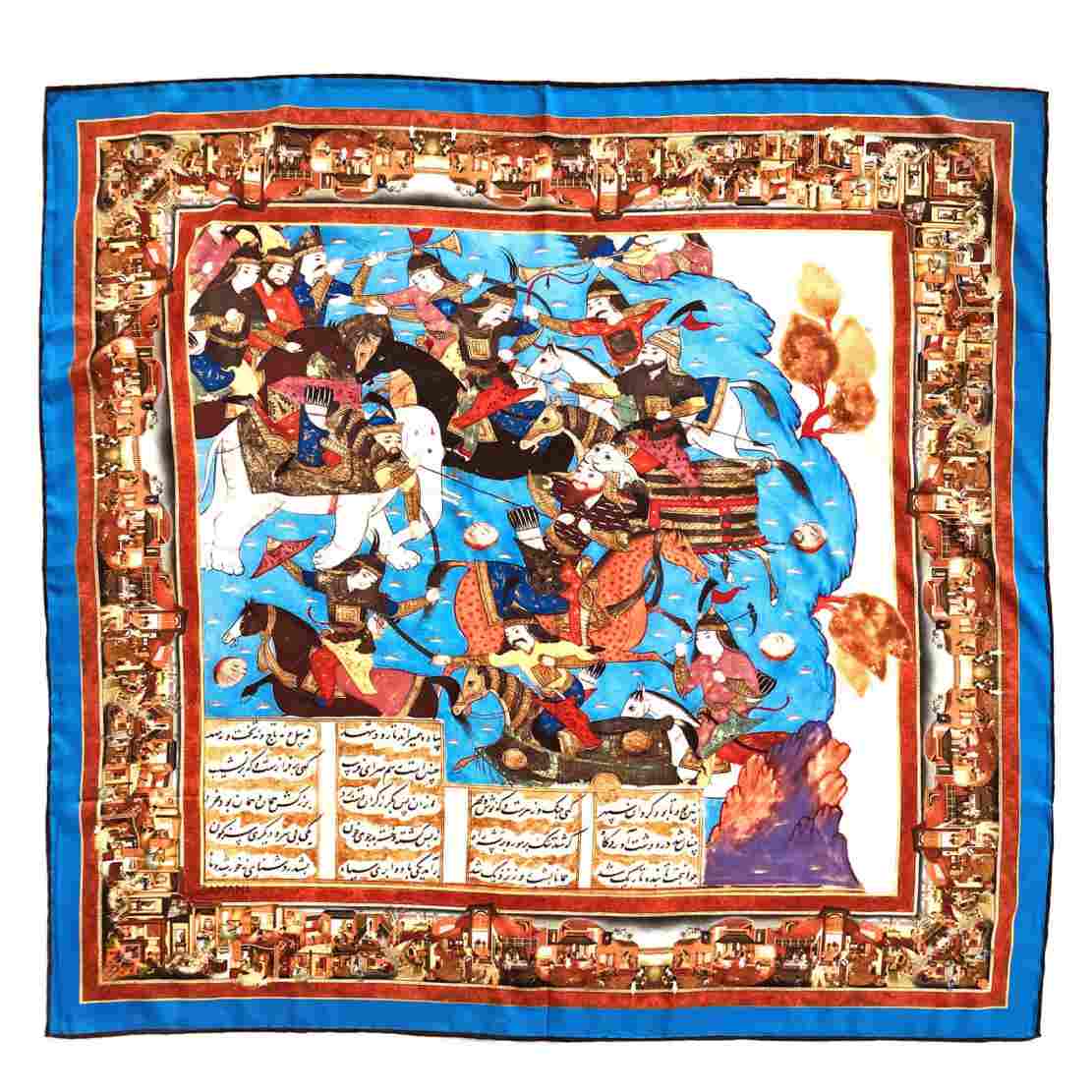 Perzische zijden sjaal voor vrouwen – luxe en levendige Shahnameh-print, zomerstijl