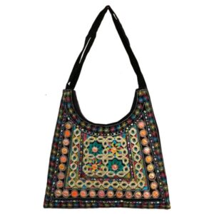 Etnische suède boho schoudertas – Zwart patroon S9