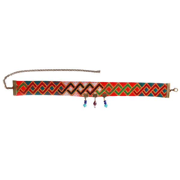 Traditionele Perzische geborduurde ketting met Balochi rood ontwerp