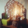 Perzisch ornament houten tafelkaarsenhouder standaard kalligrafie