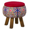 Ronde Fluwelen Voetenbank Akam - Perzisch Design – Rood