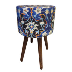 Ronde Fluwelen Voetenbank Taj – Perzische Kunst – Blauw