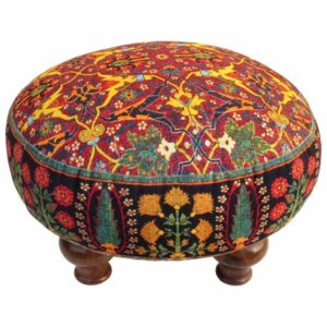 Traditionele Perzische voetenbank met houten poten en fluwelen stof Art