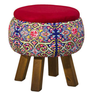 Ronde Fluwelen Voetenbank Akam – Perzisch Design – Rood