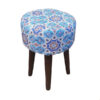 Ronde Fluwelen Voetenbank - Geometrische Perzische Kunst – Blauw