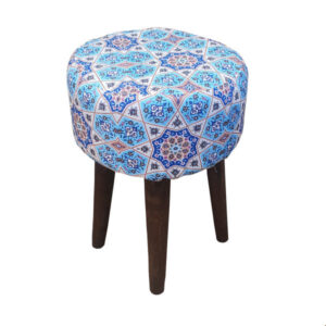 Ronde Fluwelen Voetenbank – Geometrische Perzische Kunst – Blauw
