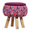 Ronde Fluwelen Voetenbank - Perzisch Paisley Design – Roze