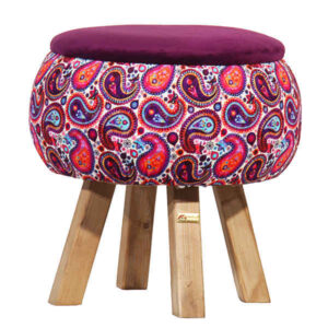 Ronde Fluwelen Voetenbank – Perzisch Paisley Design – Roze