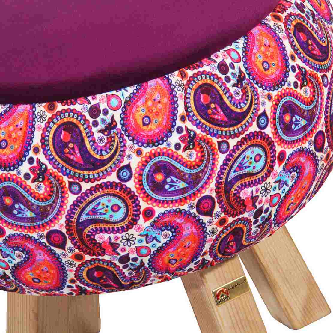 Ronde Fluwelen Voetenbank – Perzisch Paisley Design – Roze