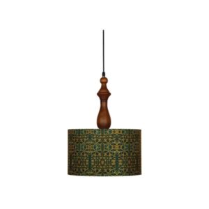 Stof Hanglamp met Groene Velvet Drum Lampenkap