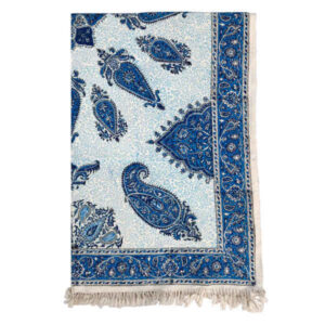 Perzisch Tafelkleed Isfahan Kalamkari — Model Sun — Handgemaakte Blokdruk Blauw
