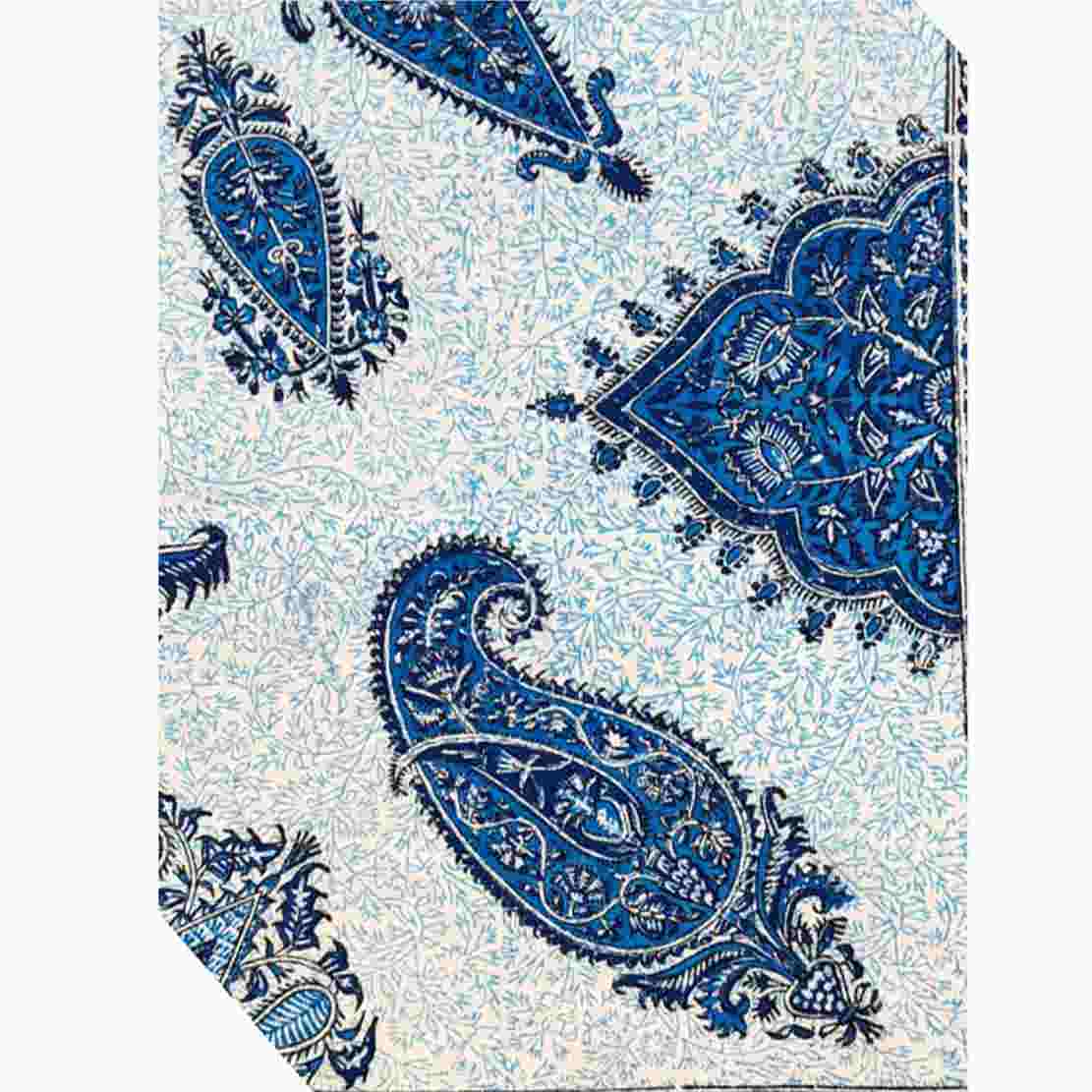 Perzisch Tafelkleed Isfahan Kalamkari — Model Sun — Handgemaakte Blokdruk Blauw
