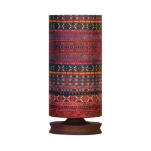 Minimalistische Perzische Houten Tafellamp – Kilim Patroon Rood