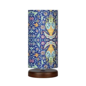 Minimalistische Perzische Houten Tafellamp – Blauw Cilinder