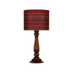 Traditionele Houten Tafellamp met Perzisch Geïnspireerde Lampenkap Kilim