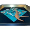 Ingelijste Perzische marqueterie metalen kalligrafie koperkunst Eye