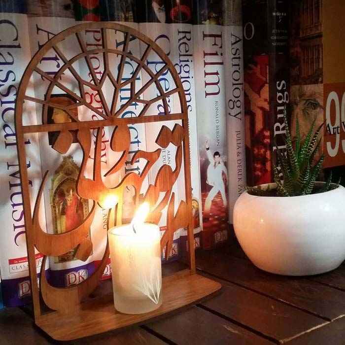 Perzisch ornament houten tafelkaarsenhouder standaard kalligrafie